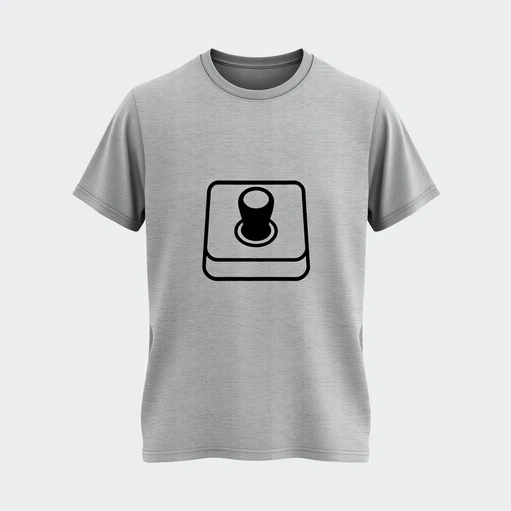 T-shirt with a minimalist design of a vintage joystick outlined in black, centered on a heather gray shirt for a clean and nostalgic look, a t-shirt with short sleeves