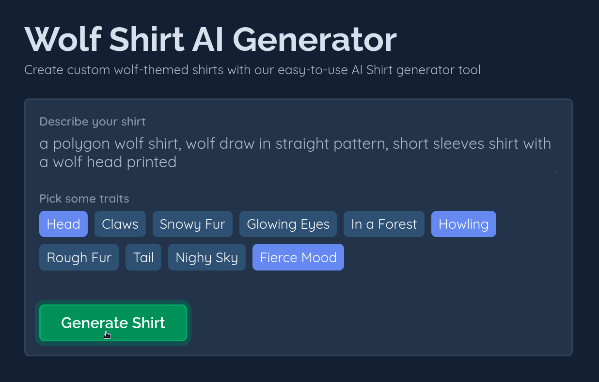 Image demonstrating the Generate on Ai Shirtz's.